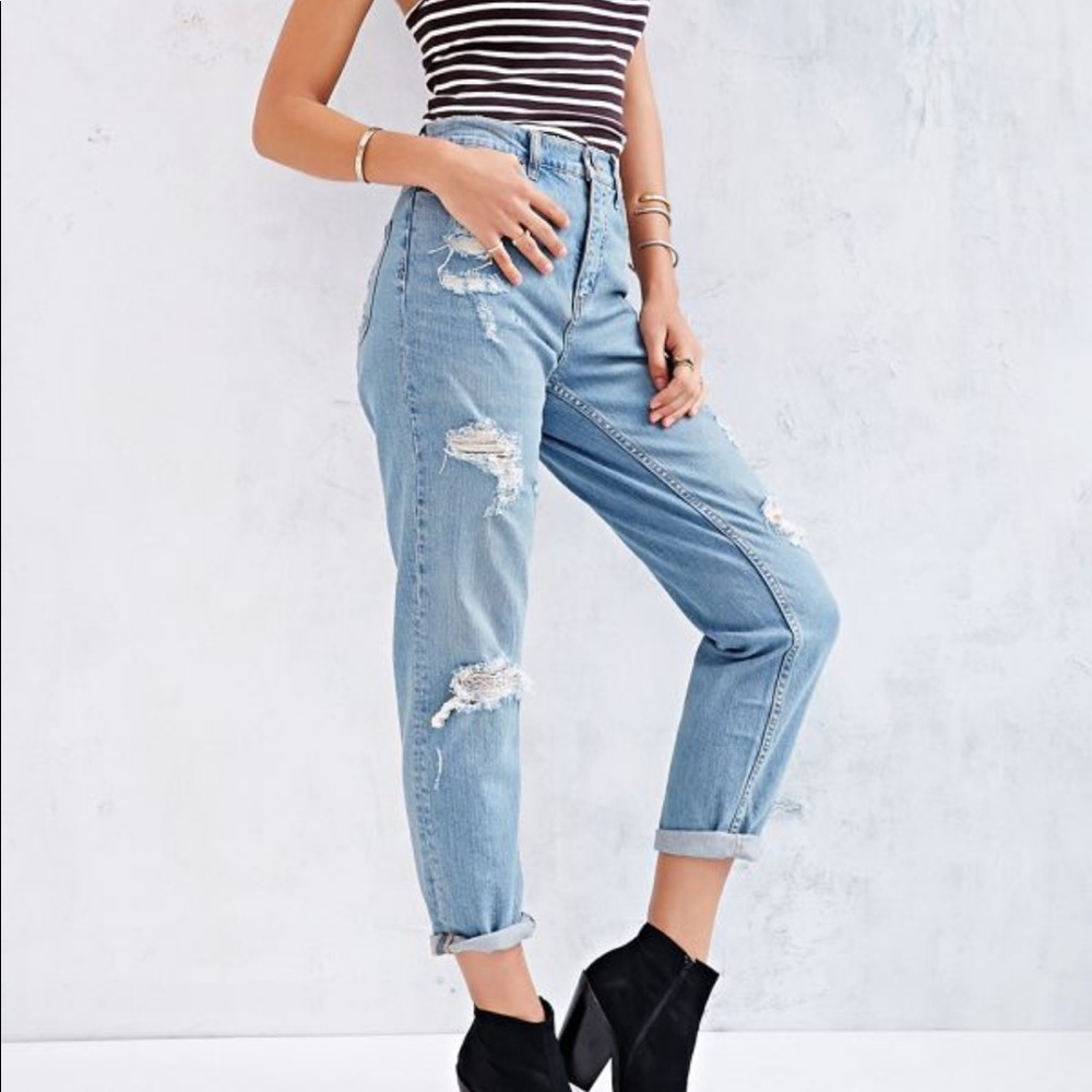 light blue, distressed mom jeans